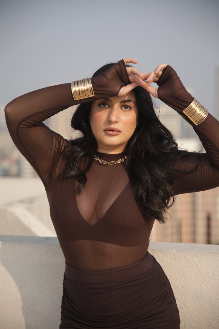 Spaced Out - High Neck Mesh Bodysuit - Solid-bodysuits - Monokrom