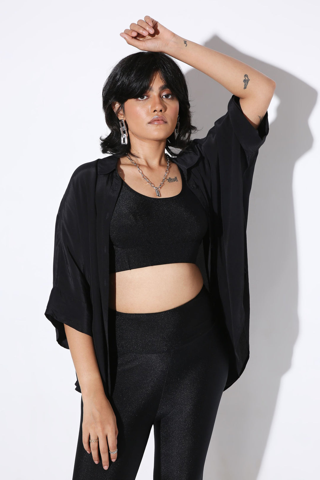 Relaxed fit Long Shirt and Relaxed Fit Pants Solid Color-Coord Set - Monokrom