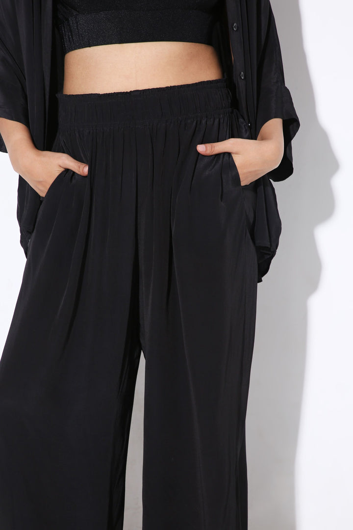 Relaxed fit Long Shirt and Relaxed Fit Pants Solid Color-Coord Set - Monokrom