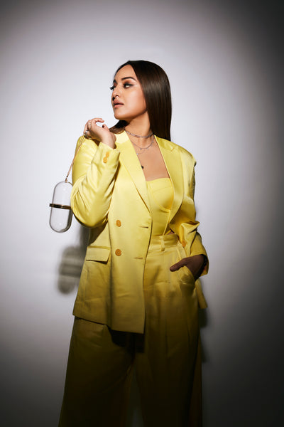 Sonakshi Sinha Wearing Extravert Corset in Yuzu - Solid-bralettes - Celebrity - Monokrom
