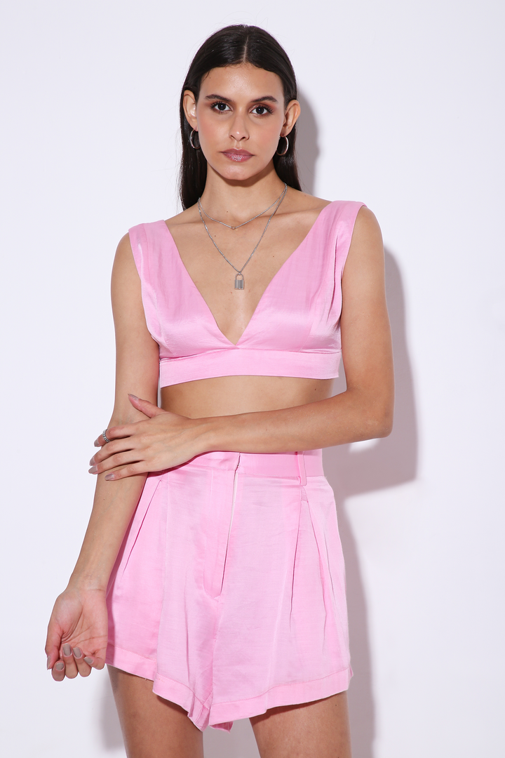 Bombshell - V Neck Bralette with Boomer Bloomers Flared Shorts-Coord Set - Monokrom