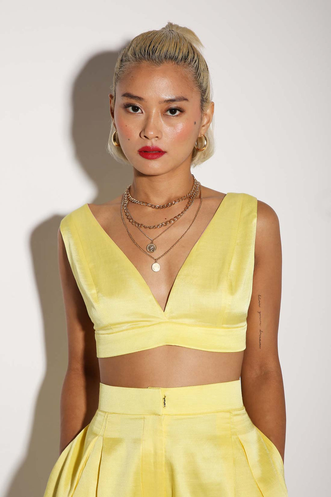 Bombshell - V Neck Bralette with Boomer Bloomers Flared Shorts-Coord Set - Monokrom