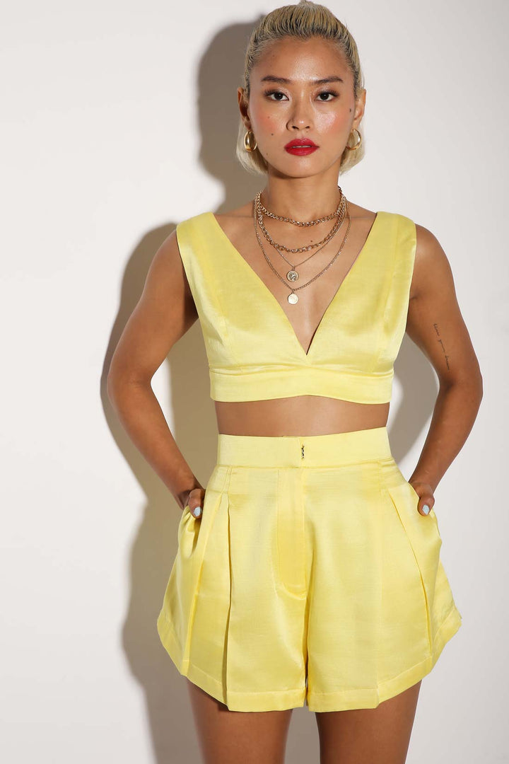 Bombshell - V Neck Bralette with Boomer Bloomers Flared Shorts-Coord Set - Monokrom