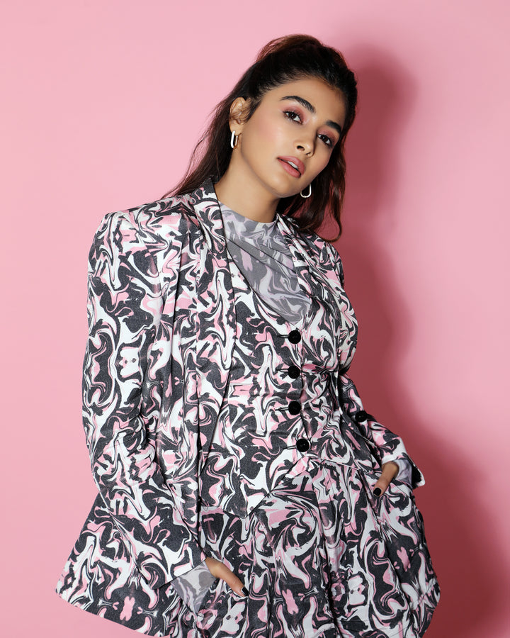 Pooja Hegde in Boomer Bloomers (Flared Shorts) - Crepe - Print-shorts - Celebrity - Monokrom