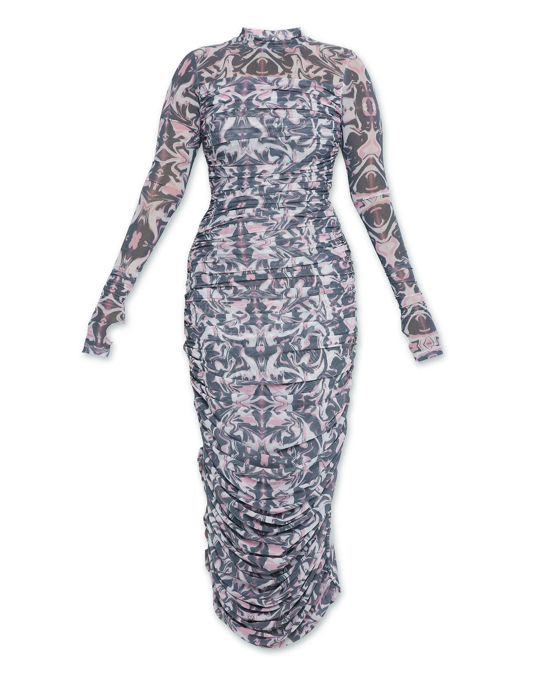 High Neck Mesh Dress - Print-Dresses - Monokrom