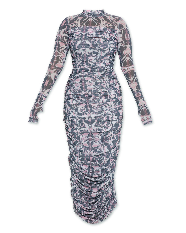 High Neck Mesh Dress - Print-Dresses - Monokrom