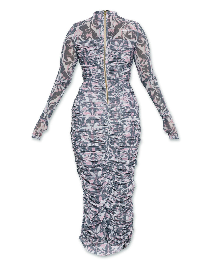 High Neck Mesh Dress - Print-Dresses - Monokrom