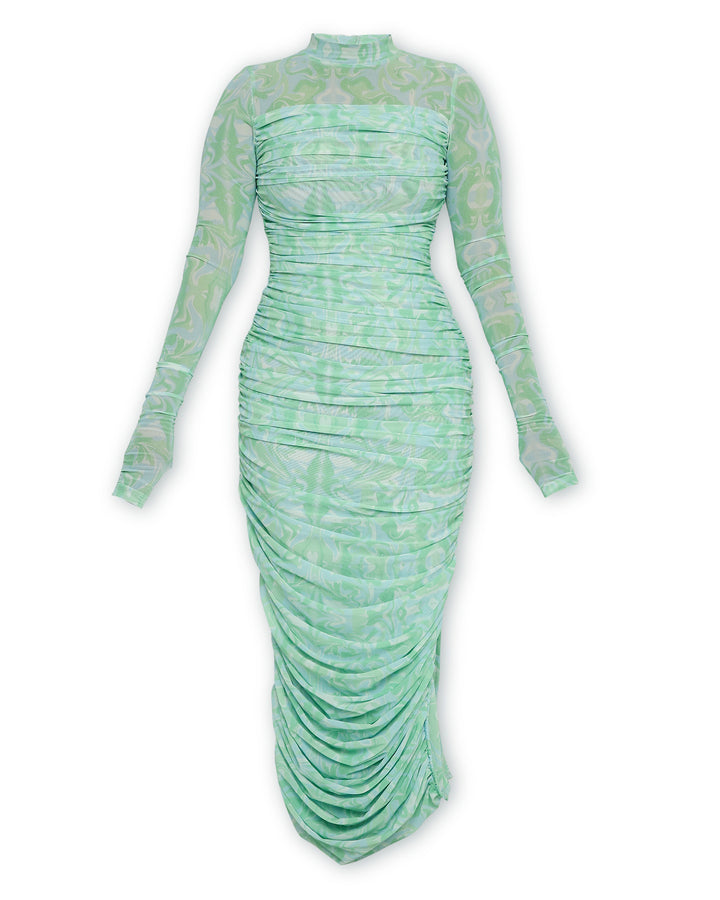 High Neck Mesh Dress - Print-Dresses - Monokrom