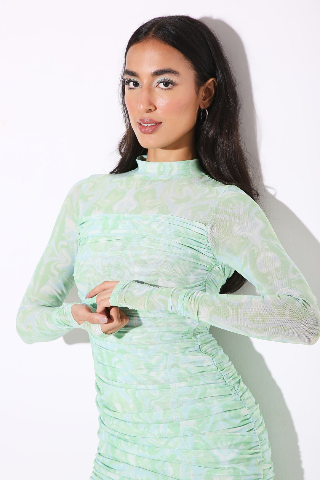 High Neck Mesh Dress - Print-Dresses - Monokrom