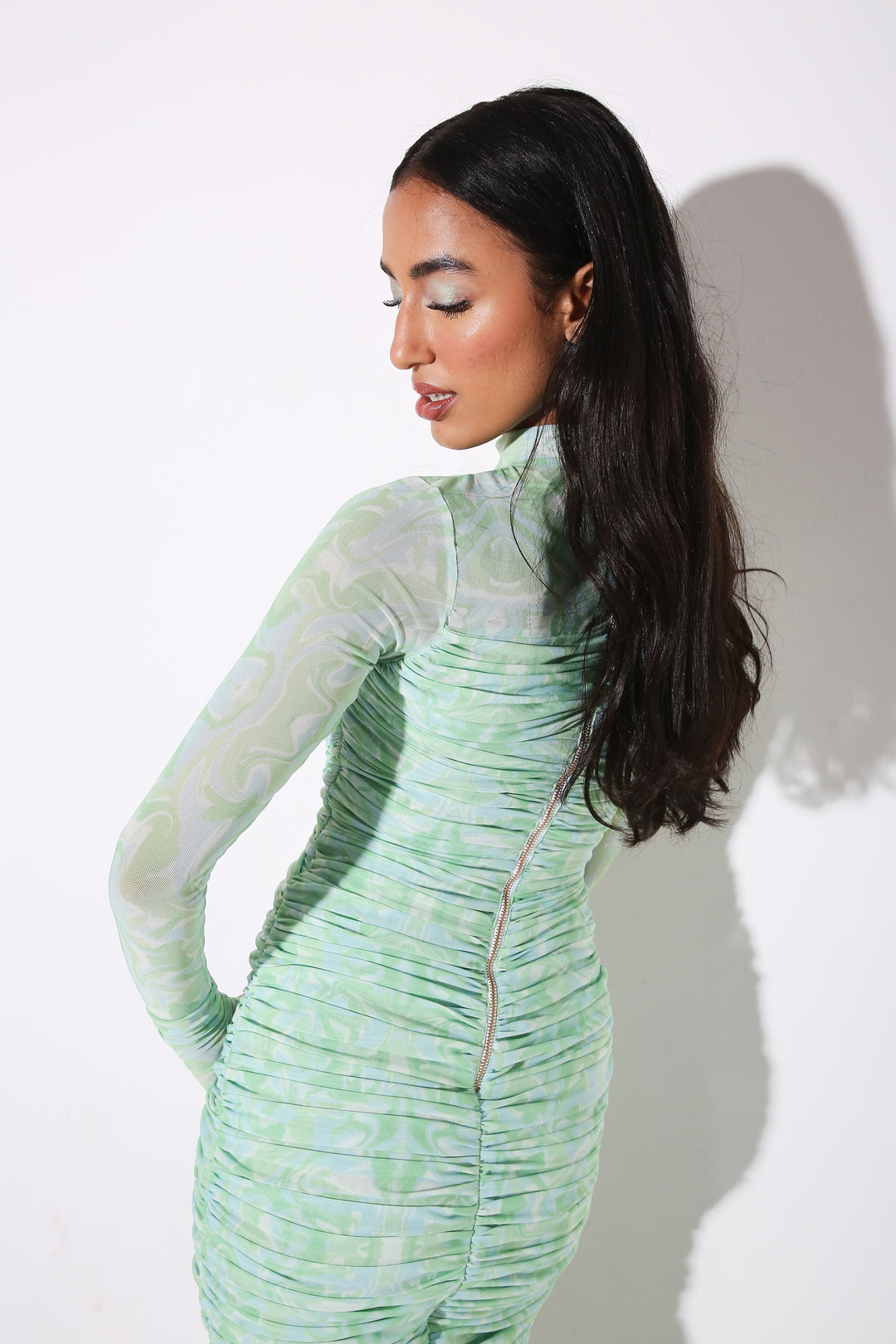 High Neck Mesh Dress - Print-Dresses - Monokrom