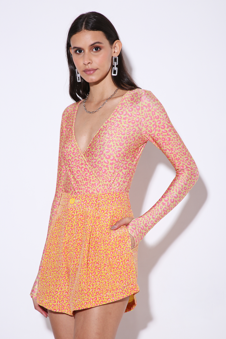 Hug Me - V Neck Lycra Bodysuit - Print-bodysuits - Monokrom