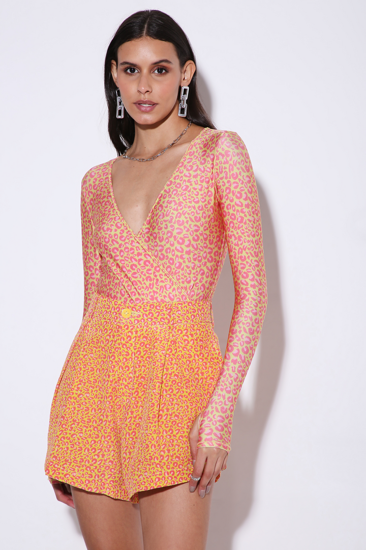 Hug Me - V Neck Lycra Bodysuit - Print-bodysuits - Monokrom