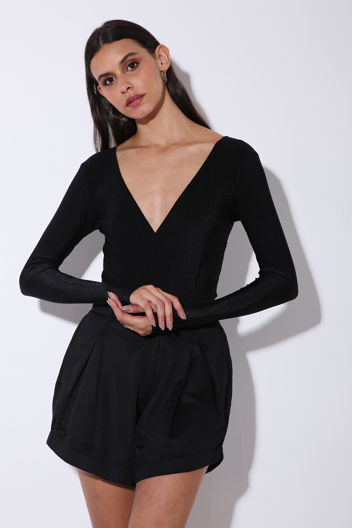 Hug Me - V Neck Lycra Bodysuit - Solid-bodysuits - Monokrom