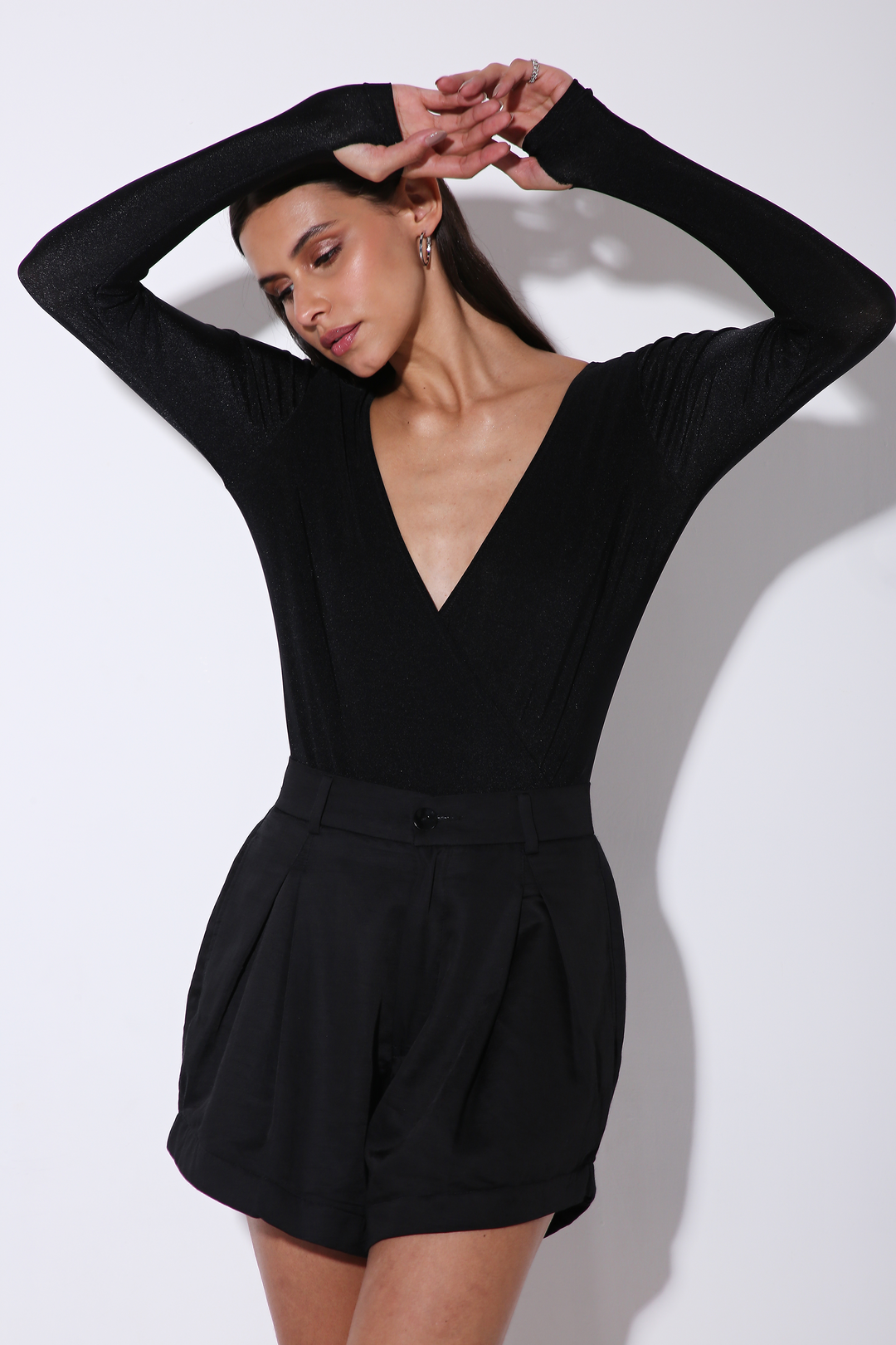 Hug Me - V Neck Lycra Bodysuit - Solid-bodysuits - Monokrom