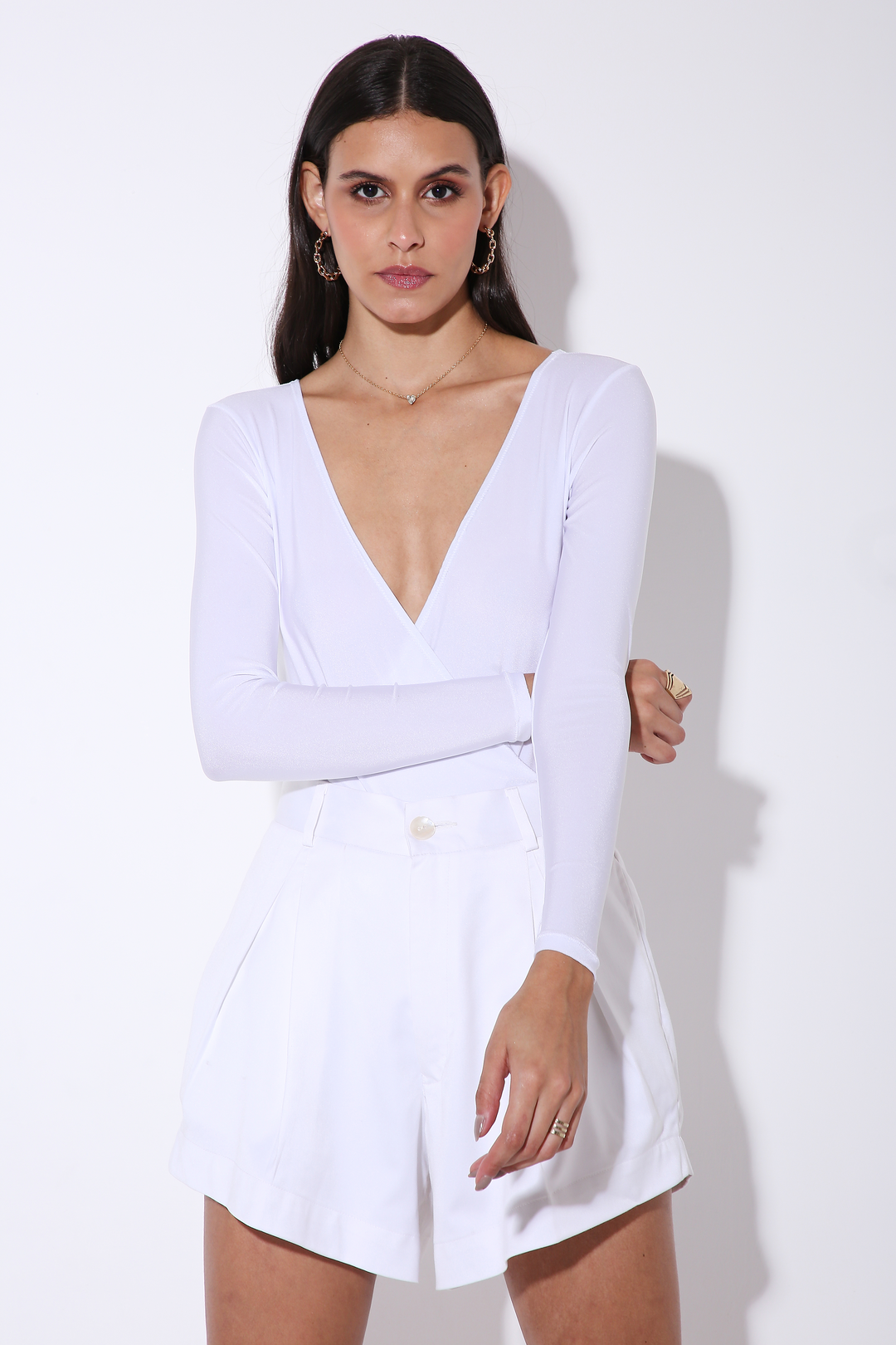 Hug Me - V Neck Lycra Bodysuit - Solid-bodysuits - Monokrom