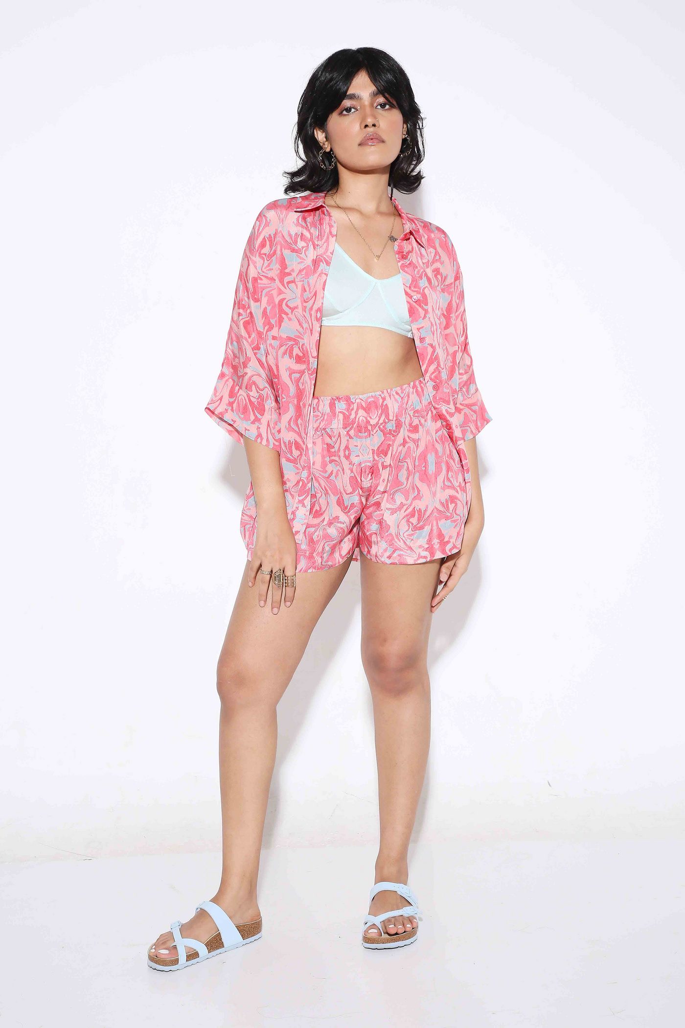 Relaxed fit Long Shirt and Flared Shorts Print-Shirt - Monokrom