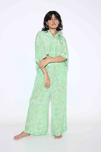 Relaxed Fit Long Shirt And Relaxed Fit Pants Prints-Coord Set - Monokrom