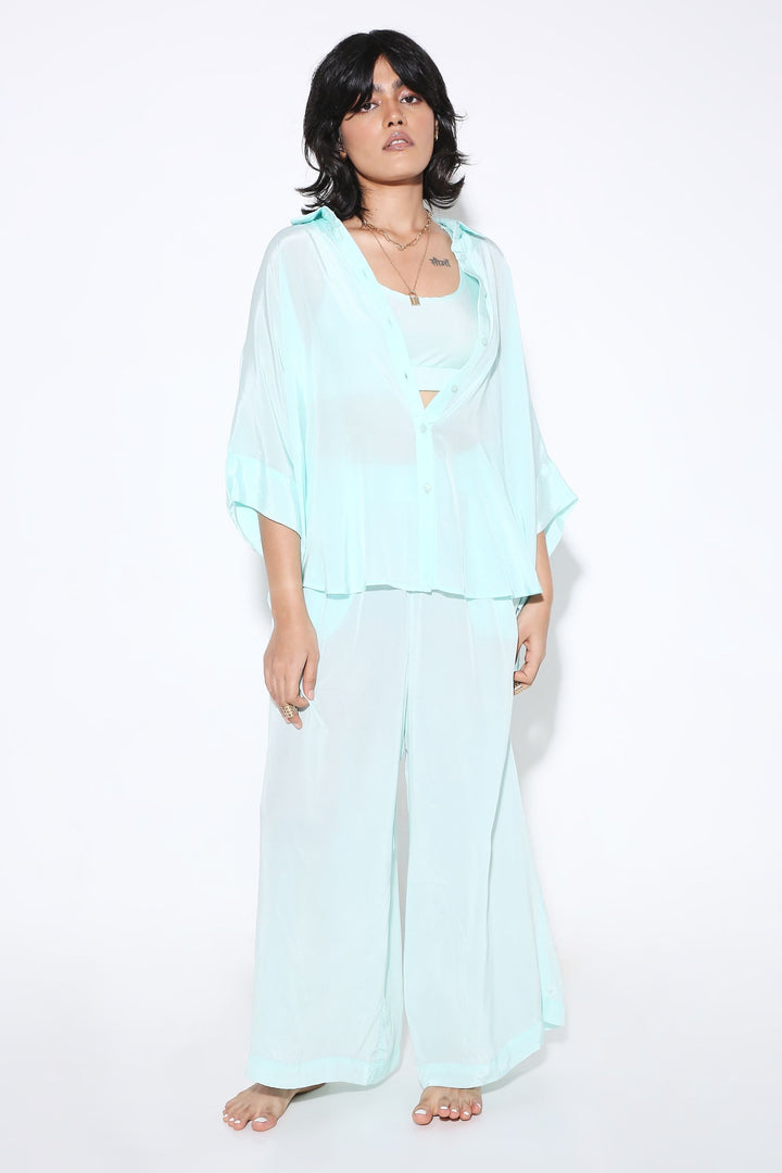 Relaxed fit Long Shirt and Relaxed Fit Pants Solid Color-Coord Set - Monokrom