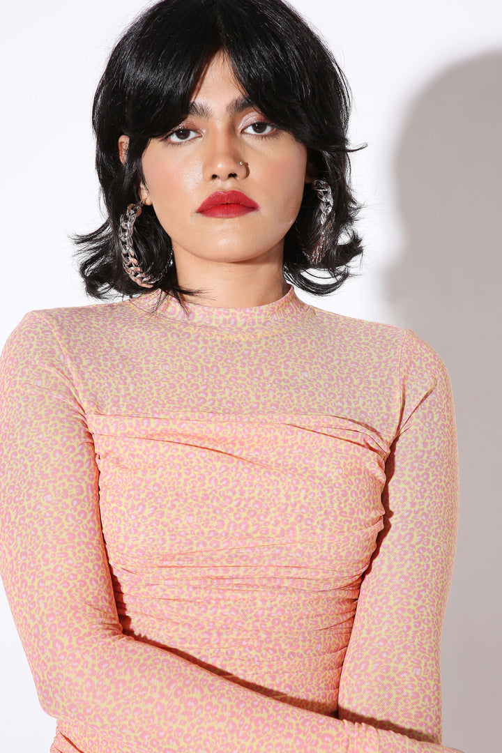 High Neck Mesh Dress - Print-Dresses - Monokrom